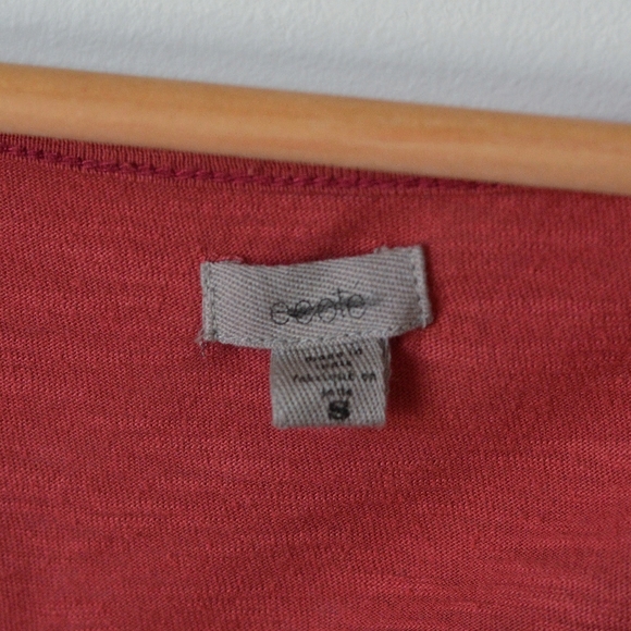 coral long sleeve flowy cropped hem top with lace sleeves, small - Picture 10 of 11